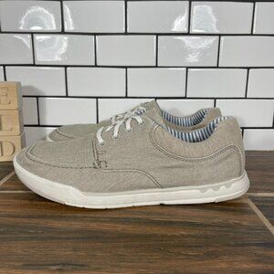 Clarks Step Isle Lace Shoes Mens Size 7.5 Beige Canvas Casual Low Top Sneaker